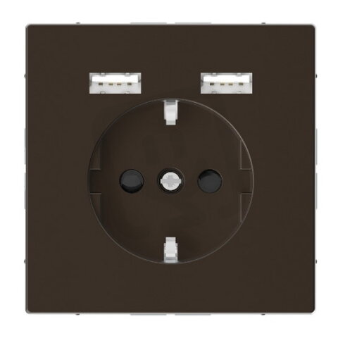 Zásuvka Merten D-Life SCHUKO 250V + 2xUSB 2.4A 16A kov Mocca MTN2366-6052