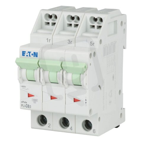PLI-C8/3 Jistič PLI (bezšroubové svorky nahoře) char C 3-pólový 10kA 8A 101318
