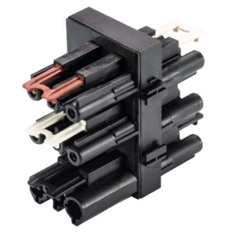 rozvodný blok 1/5, 3-pól, vypínač 1/2, gesis, černý/ hnědý WIELAND 92.030.0353.1