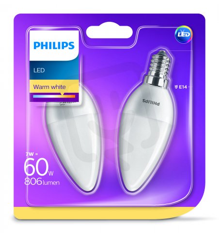 Philips LED žárovka sada 2ks 60W E14 806lm B38 2700