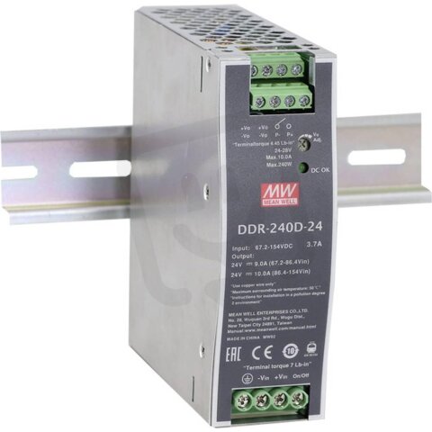 Měnič DC/DC na DIN 240W 24V 10000mA MEAN WELL DDR-240D-24
