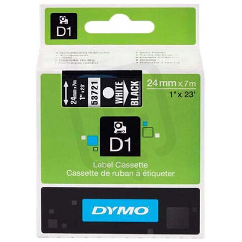 53721 DYMO páska D1 plastová 24mm, bílý tisk / černý podklad, návin 7m S0721010