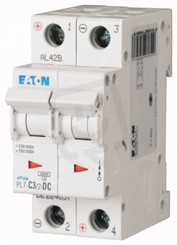 Jistič PL7-C3/2-DC-DC, char. C, 2-pólový, 10kA, 3A EATON 264897