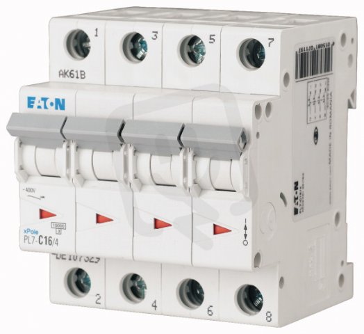 Jistič PL7-C16/4, char C, 4-pólový, 10kA, 16A EATON 107329