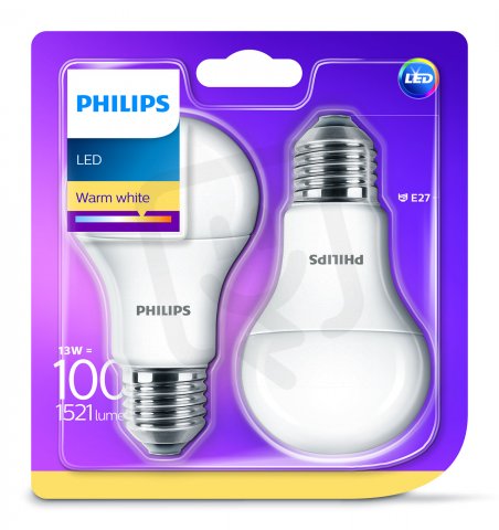 Philips LED žárovka sada 2ks 13-100W E27 1521lm A60 2700