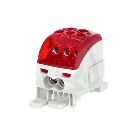 Blok pro rozdělení fází PDB 160, 1pól., 164A, 690V, červený/průhl. víko, na DIN