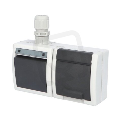 ATLAS 2K IP65 Přepínač č.6+zásuvka 2P+PE vodorovně s vývodkou M20 na povrch šedá