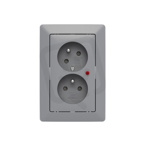 Dvojzásuvka ABB ZONI s clonkami, s přep. ochranou, šedá/bílá 5593T-C02157 141