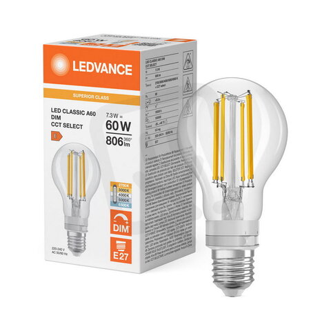 LEDCLA60D 7.3W CCT FILCL E27 S     LEDV