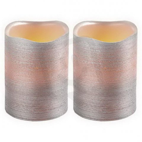 Svíčky LED, 5x10cm, metalické stříbrné, 3x AAA, 2 ks