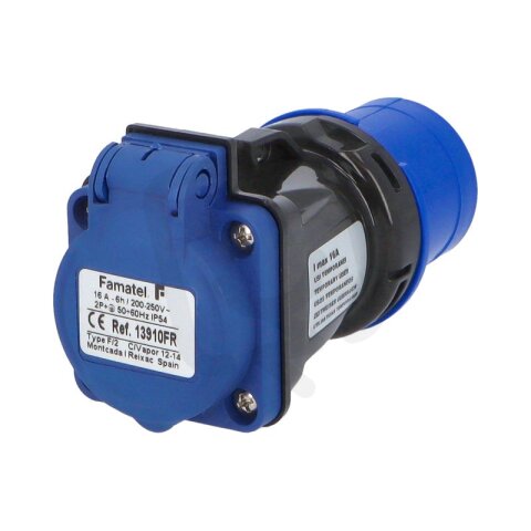 Adaptér 13910FR IP54/250V/16A - vidlice CEE / zásuvka s kolíkem FAMATEL 13910FR