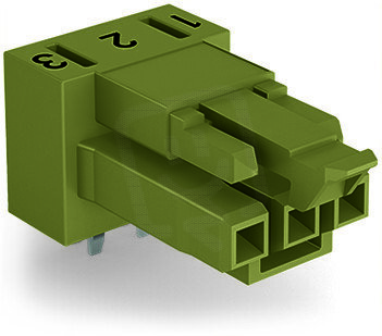 Zásuvka na desky plošných spojů, úhlové, 3pól., světle zelená