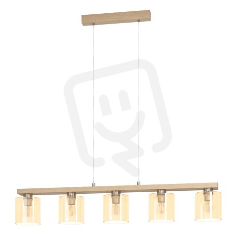 Závěsné svítidlo CASTRALVO nikl-mat/dřevo/AMBER 5X28W IP20 EGLO 901292