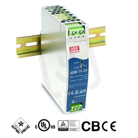 Zdroj na DIN 77W 24V 3200mA MEAN WELL SDR-75-24