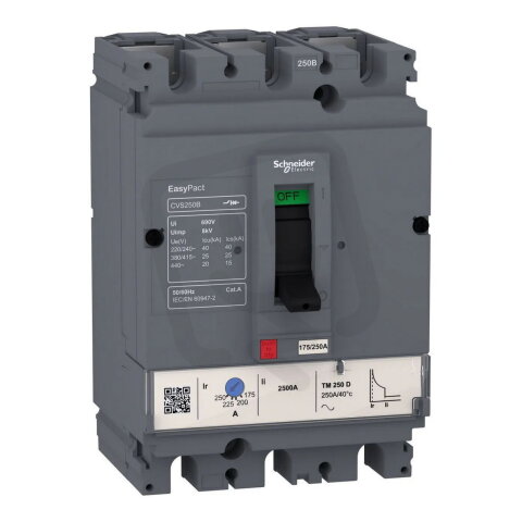 circuit breaker, EasyPact CVS250B, 25kA at 415VAC, 160A, TM-D trip unit, 3P3d