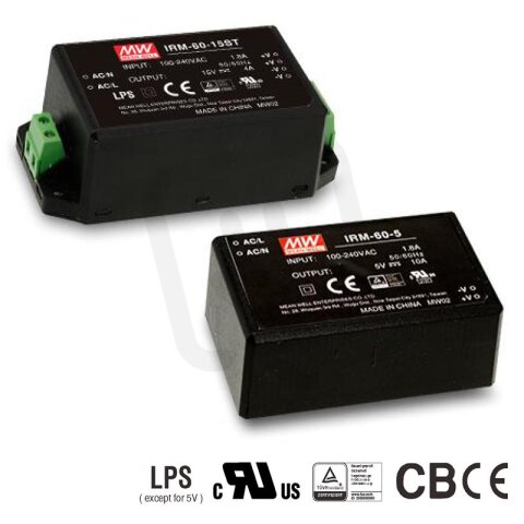 Miniaturní zdroj na PCB 60W 12V 5000mA MEAN WELL IRM-60-12