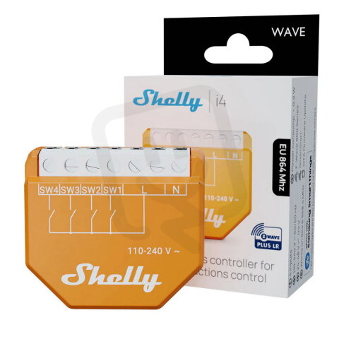 Modul na aktivaci scén SHELLY WAVE I4 LR AC, 4 dig. vstupy, Z-Wave Long Range