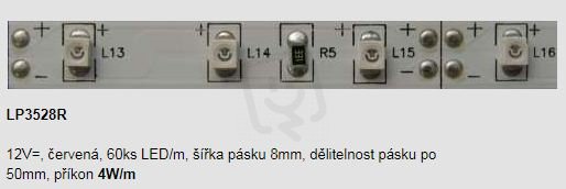 Led pásek 60ks/m 8mm 4W 12V 5m červená