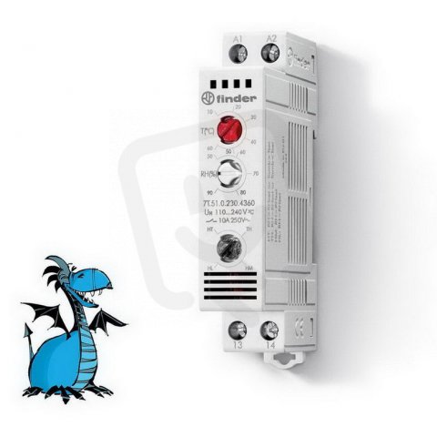 Finder 7T.51.0.230.4360 Hygro-termostat, 1Z/10A, 230V AC, 10..60C/40..90%