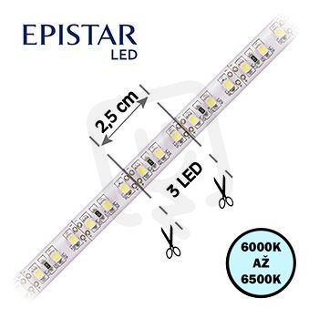 LED pásek 120LED/m 3528 IP20 6000-6500 K bílá 12V 8mm 5m FK TECHNICS 4730756-63
