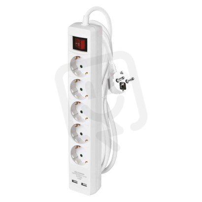 Prodlužovací kabel 3 m 5 zásuvek s vypínačem bílý PVC s USB 1,5mm2 EMOS P1523RU