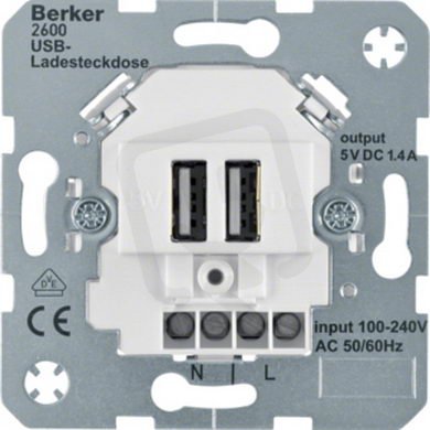USB nabíjecí zásuvka 230 V, 2-násobná, bílá mat BERKER 260009