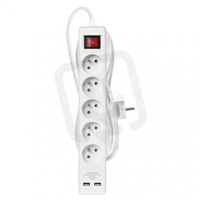 Prodlužovací kabel 3 m 5 zásuvek s vypínačem bílý PVC s USB 1,5mm2 EMOS P1513RU
