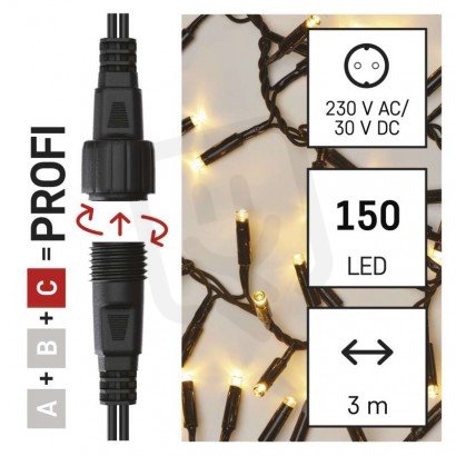Profi LED spojovací řetěz černý - ježek 3 m venkovní i vnitřní teplá bílá D2BW01