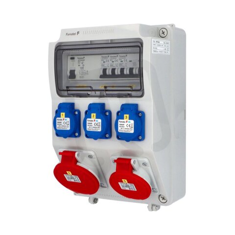 Zásuvková skříň FAMATEL vf510-4pol-6kA IP54 jištěná s chráničem 63/4/003-A(eko.)