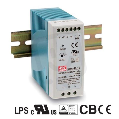 Napájecí spínaný zdroj na DIN 60W 24V MEAN WELL DRA-60-24