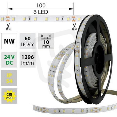LED pásek SMD2835 NW, 60LED/m, 14,4W/m, 1296lm/m, IP54, DC 24V, 10mm, 5m