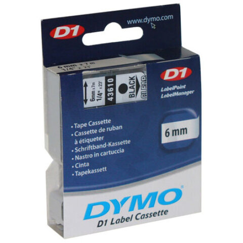S0720770 43610 DYMO páska D1 plastová 6mm,černý tisk/průhledný podklad,návin 7m