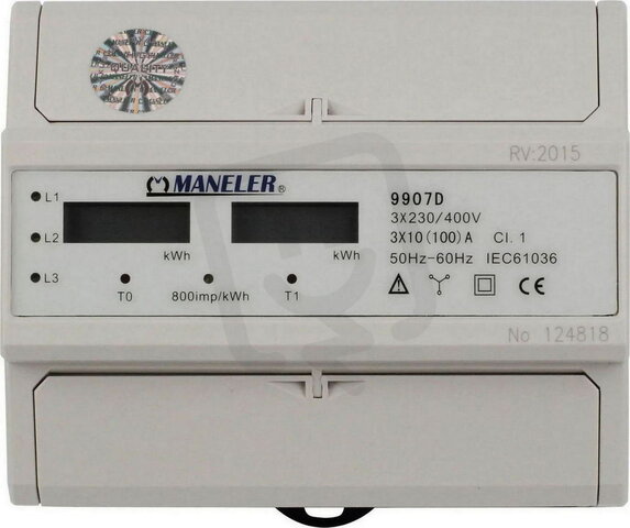 Elektroměr Maneler 9907D, 3f.2s. 10-100A, LCD, neověřený, E1245