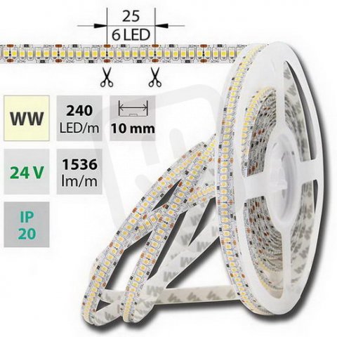 LED pásek SMD3528 WW, 240LED/m,IP20, 50m, 24V, 19,2 W/m
