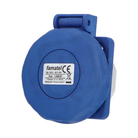 Zásuvka vestavná 13960F IP67/230V/16A s ochranným kolíkem modrá FAMATEL 139601