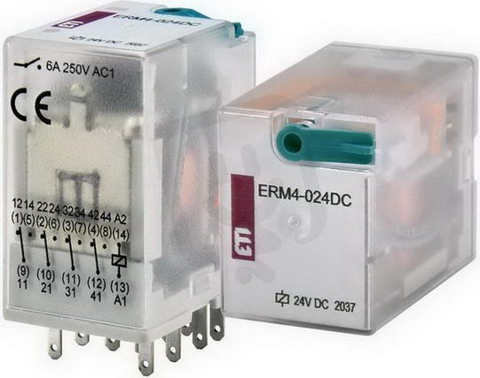 Paticové relé ERM4-024DC, kontakty 4xCO,6A, 24V DC ETI 002473006