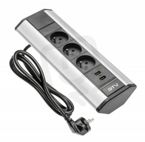 GTV AE-PBKT3U2U-80 Zásuvky stolní rohové, 3x zásuvka, 2xUSB