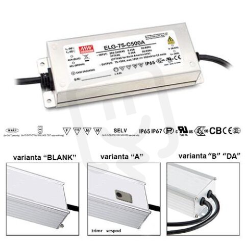 Stmívatelný proudový zdroj pro LED 75W 53-107V 700mA IP65 MEAN WELL ELG-75-C700B