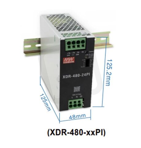 Napájecí zdroj na DIN 480W 24V MEAN WELL XDR-480-24PI