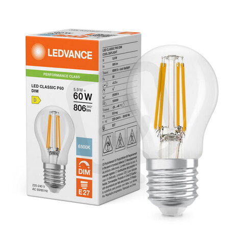 Světelný zdroj LED CLASSIC P DIM P 5.9W 865 Clear E27 LEDVANCE 4099854778421