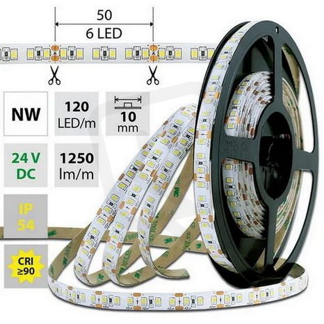 LED pásek SMD2835 NW, 120LED/m, 14W/m, 1250lm/m, IP54, DC 24V, 10mm, 5m