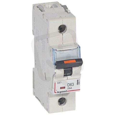 DX3 JISTIČ, 1 PÓLOVÝ, CHAR. D,63A 25KA LEGRAND 409813