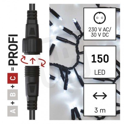 Profi LED spojovací řetěz černý ježek, 3 m, venkovní i vnitřní, studená bílá