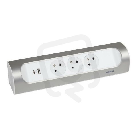 ZÁSUVKOVÝ BLOK ROHOVÝ 3X2P+T/USB A+C, BÍLÁ/HLINÍK LEGRAND 049409