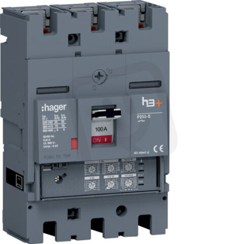 Kompaktní jistič h3+ P250 LSI 70 kA, 3-pólový, In 100 A HAGER HET100JR