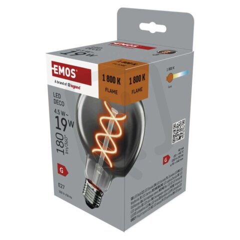 LED žárovka DECO SMOKED G95, E27, 4,5 W (19 W), 180 lm, flame EMOS Z52311