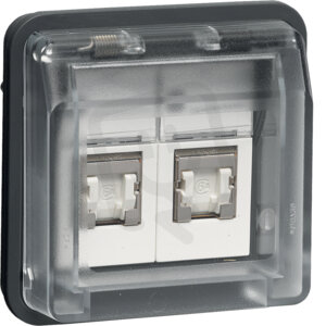 Zásuvka, datová 2-násobná, RJ 45, FTP, Cat.6e, přístroj, IP 55, Berker W.1, šedá