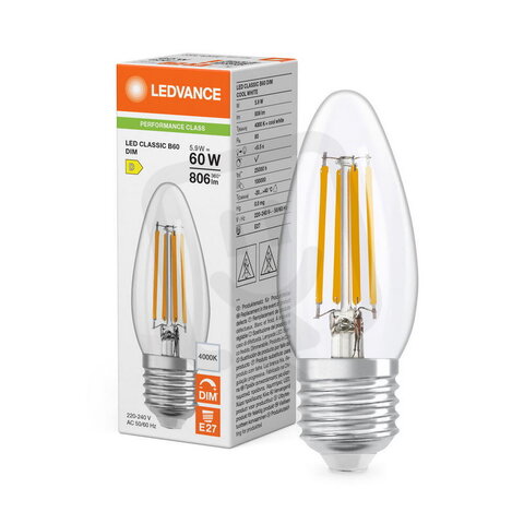 Světelný zdroj LED CLASSIC B DIM P 5.9W 840 Clear E27 LEDVANCE 4099854778049