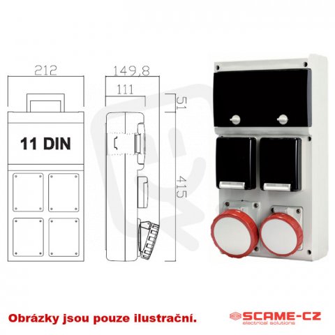 Zásuvková rozvodnice nejištěná 636 2x32A/4p, 2x16A/4p SCAME 636.3311/4