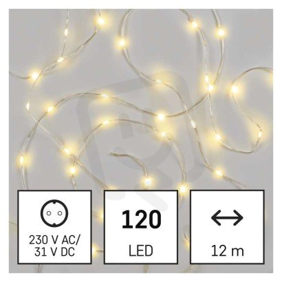 LED vánoční drop řetěz, 12 m, venkovní i vnitřní, teplá bílá, časovač